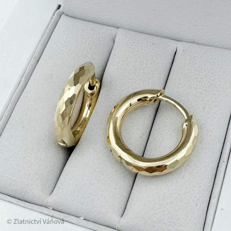Žluté zlato náušnice kruhy duté se vzorem 15,8mm